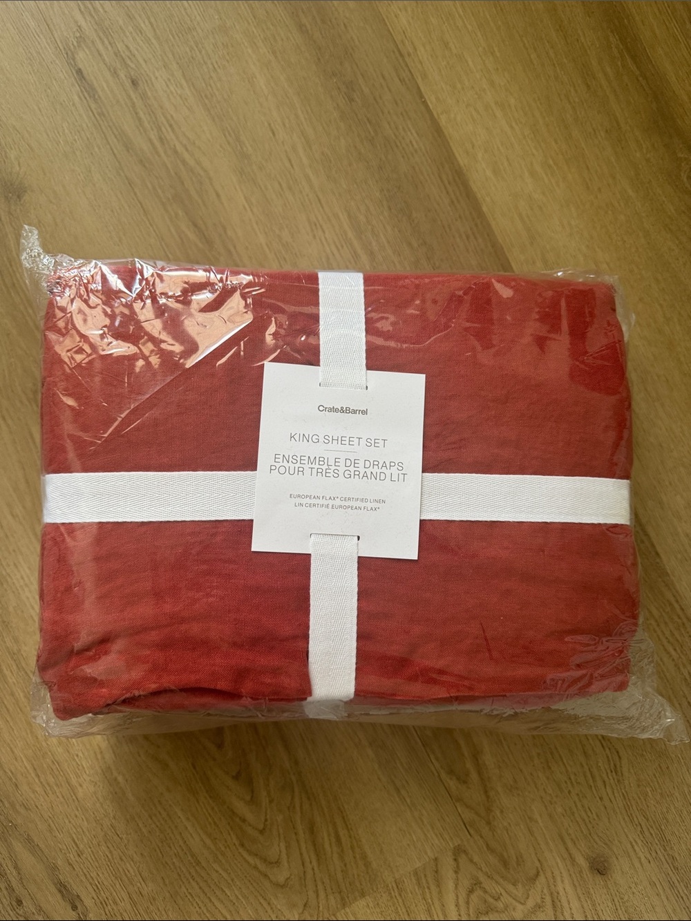NWT Crate & Barrel King Linen Sheet Set - European Flax Certified Rust / Copper